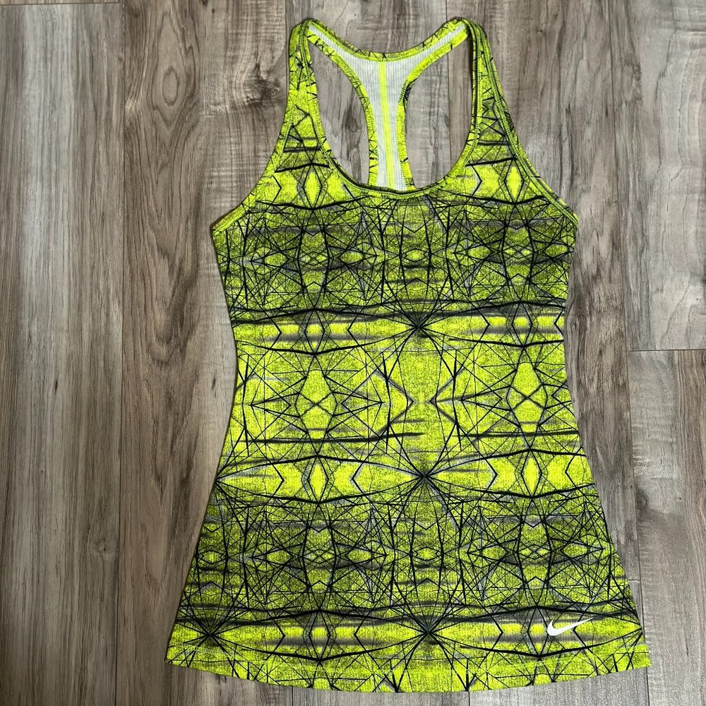 Nike Women's Slim Fit DRI-FIT Swoosh Training Tank-Top Bright Green W Black Sz S